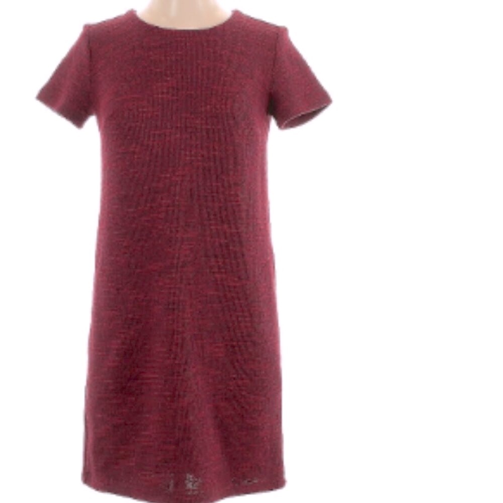LOFT Burgundy Tweed Sheath Dress - POCKETS & Bow Back - 12 NWOT-🥂
